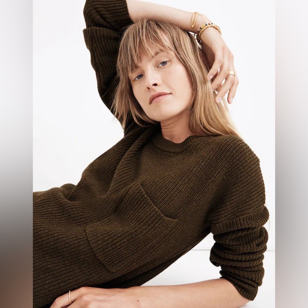 Madewell Thompson Pocket Pullover Sweater Heather Elm Green Size M - Picture 15 of 16